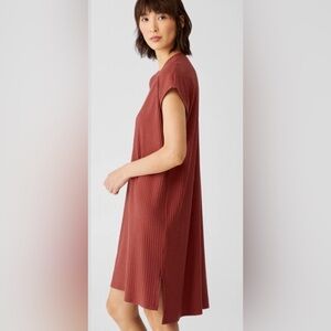 Eileen Fisher Women’s Size Large Cap Sleeve Rib Dress Rust Orange Color